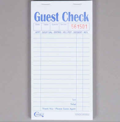 WHTIE 2-PART CARBON GUEST CHECK